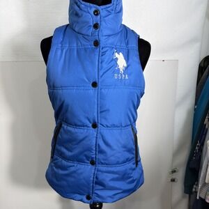 U.S. Polo Assn. Puffer Vest Women's Size Small Blue with Black, Large White Logo